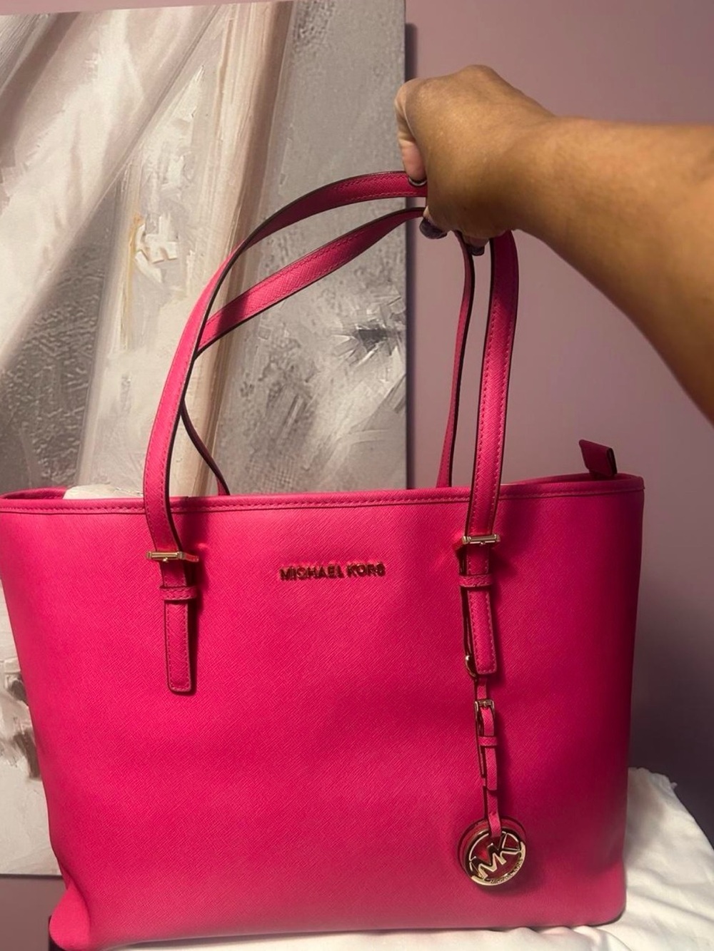 Michael Kors Raspberry Jet Set Travel Saffiano Leather Tote